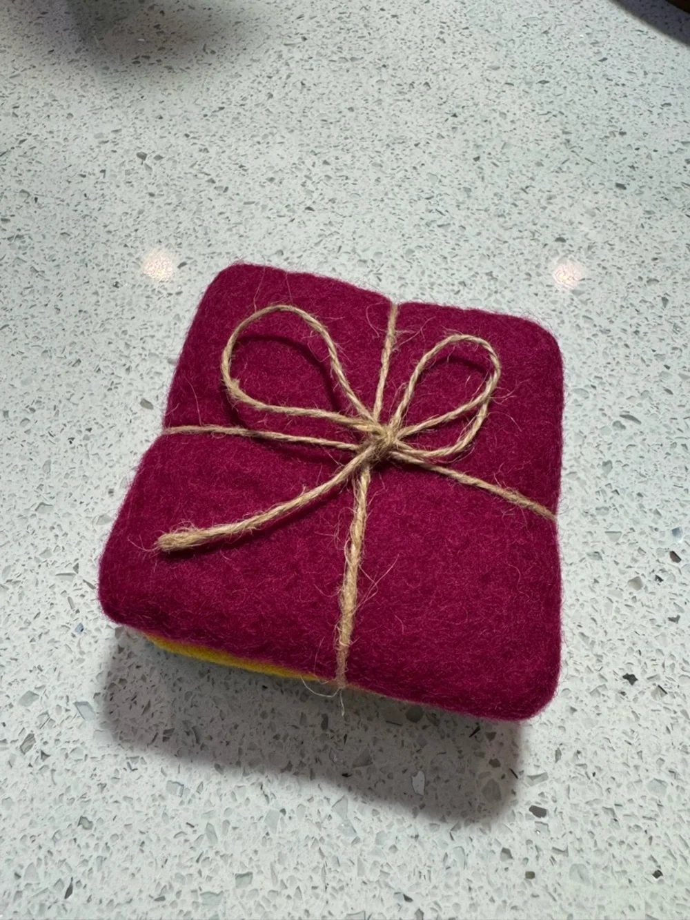NEW Fair Trade Set 4 x Sheep Wool Felt Nepalese Handmade Coaster Squares